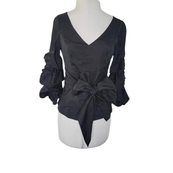 White House Black Market Ruffle Long Sleeve Top in Black - Picture 3 of 5